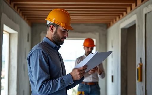 Un architetto in cantiere supervisiona i lavori di ristrutturazione.